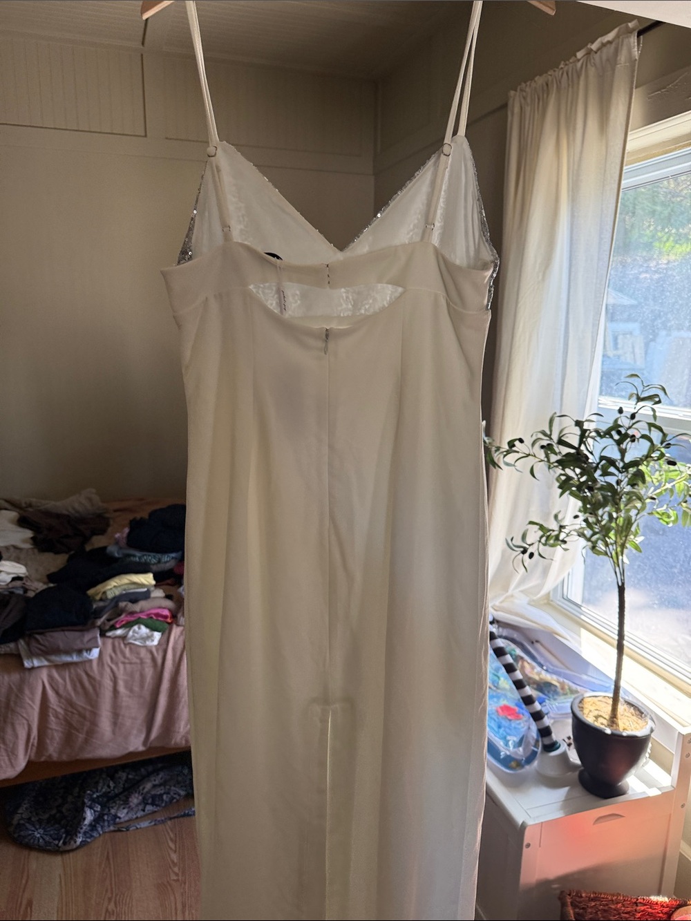 Petal & Pup Silver Sequin Bust White Midi Dress - Picture 2 of 3